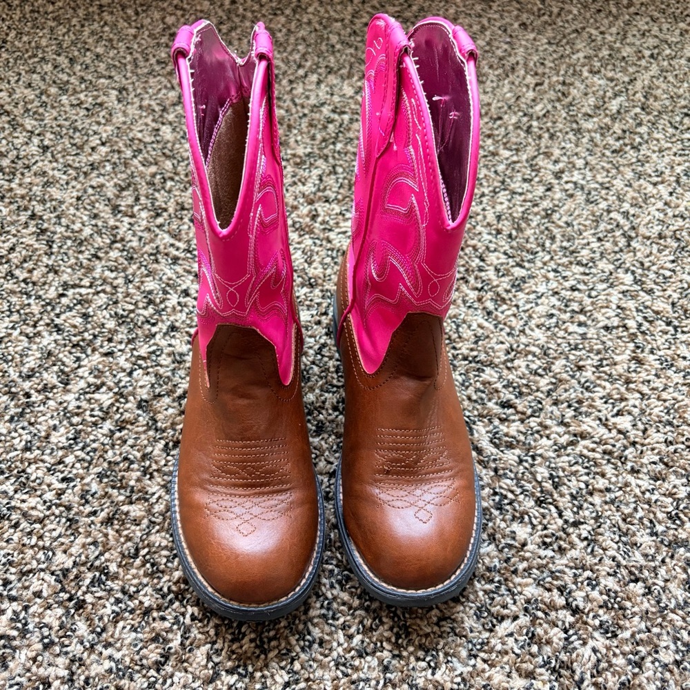 Light-Up Pink and Brown Cowboy Boots Size 2